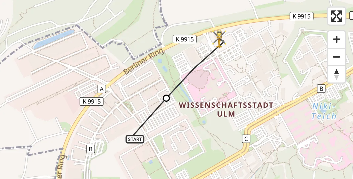 Flugroute Rettungshubschrauber Ulm - ADAC Air Rescue Station Ulm (Christoph 22), 04 März 2026, 12:13