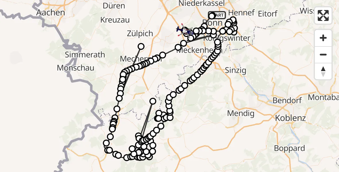 Flugroute Polizeihubschrauber Bonn - Dünstekoven, 04 März 2026, 12:16