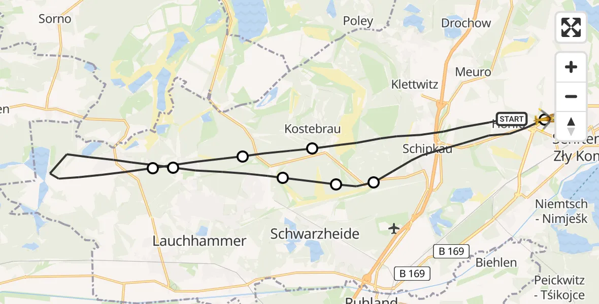 Routekaart van de vlucht: Rettungshubschrauber nach Senftenberg, Oder-Lausitz-Straße