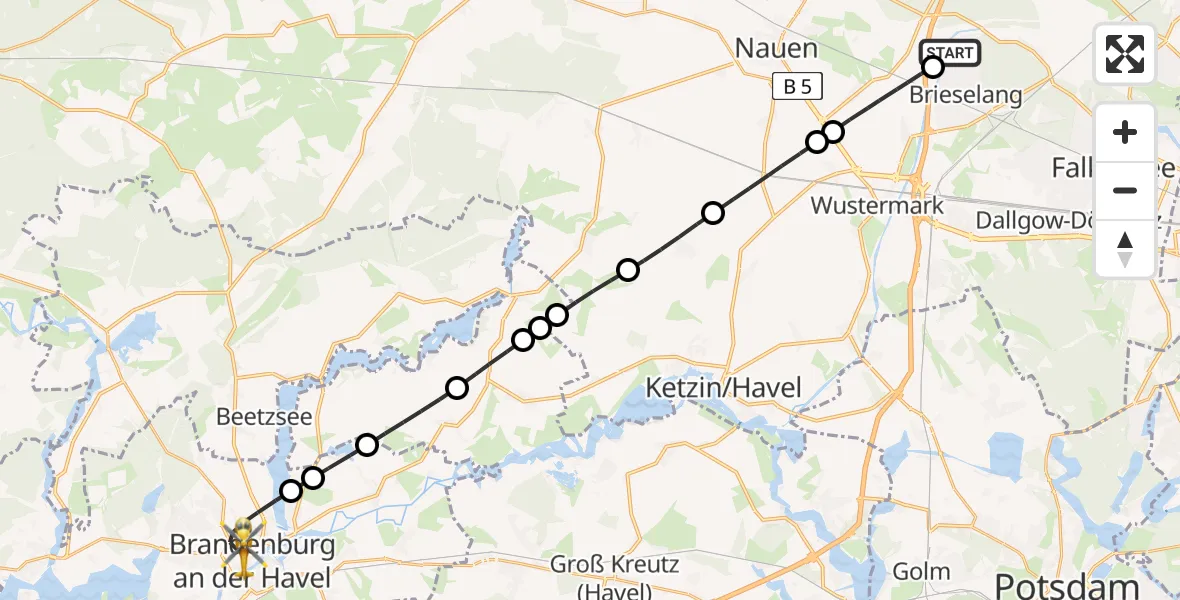 Routekaart van de vlucht: Rettungshubschrauber nach Brandenburg an der Havel, Hochstraße