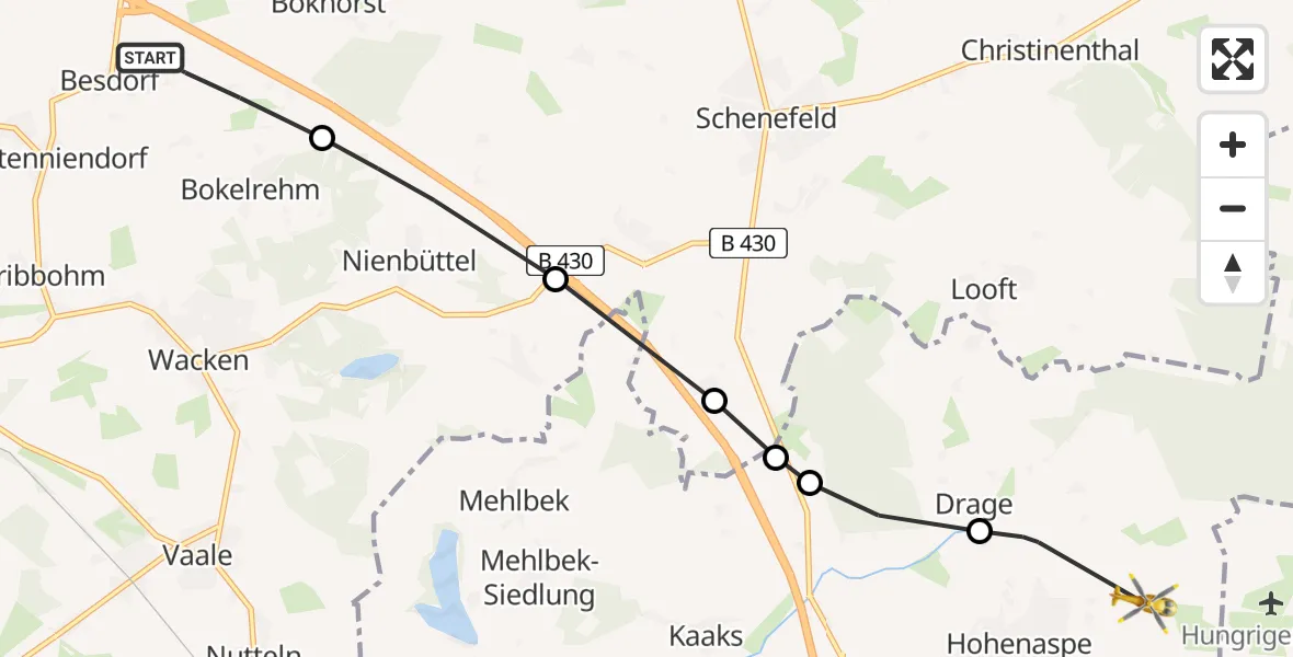 Routekaart van de vlucht: Rettungshubschrauber nach Hohenaspe, Hohenasper Feld