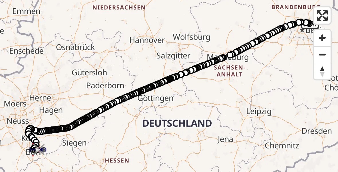 Flugroute Polizeihubschrauber Ahrensfelde Heliport - Sankt Augustin, 04 März 2026, 12:27