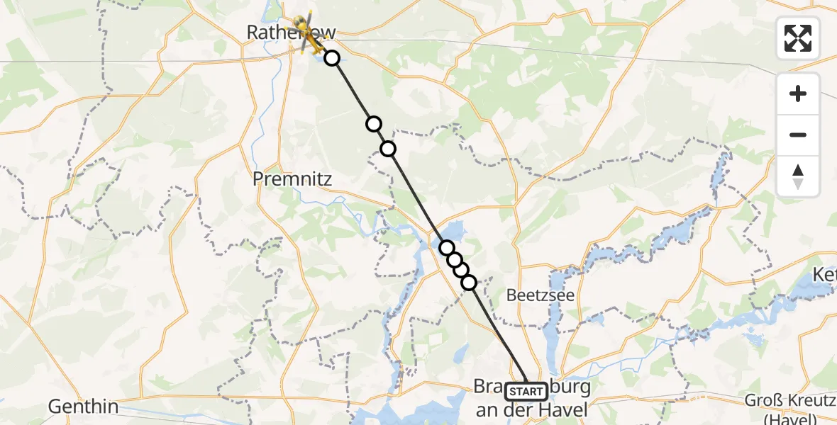 Flugroute Rettungshubschrauber Brandenburg an der Havel - Rathenow, 04 März 2026, 12:45