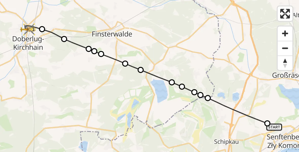 Flugroute Rettungshubschrauber Senftenberg - Doberlug-Kirchhain, 04 März 2026, 12:45