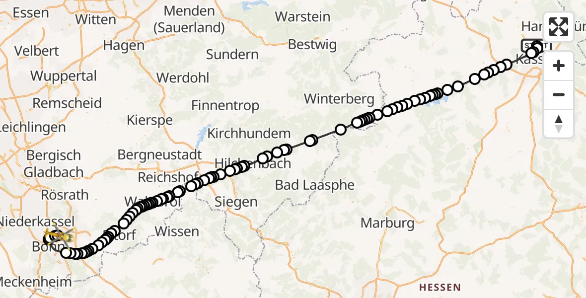 Flugroute Rettungshubschrauber Fuldatal Federal Police Heliport - Sankt Augustin, 04 März 2026, 12:50