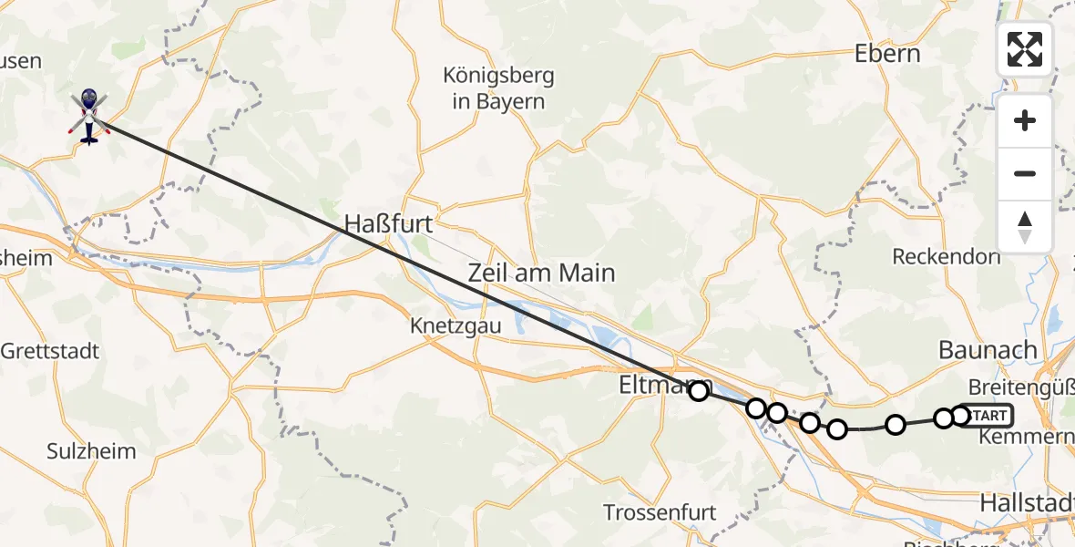 Flugroute Polizeihubschrauber Kemmern - Marktsteinach, 04 März 2026, 12:52