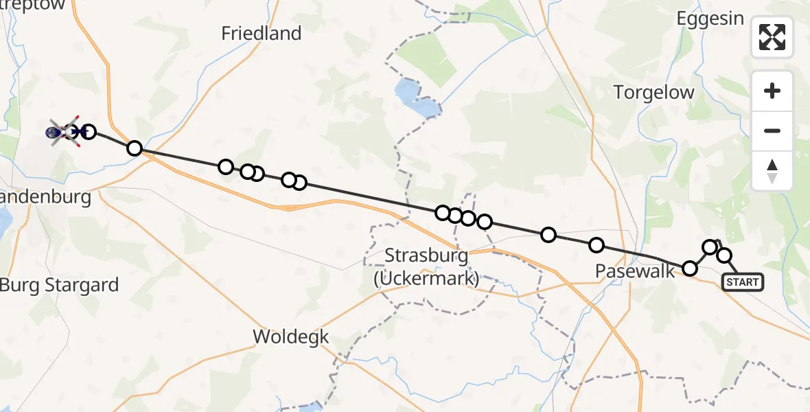 Routekaart van de vlucht: Polizeihubschrauber nach Neubrandenburg Trollenhagen Airport