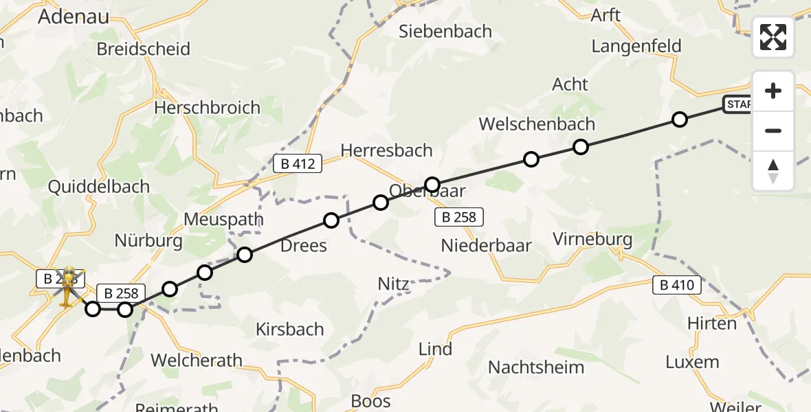 Flugroute Ambulanzhubschrauber Waldesch - Nürburg, 04 März 2026, 13:05