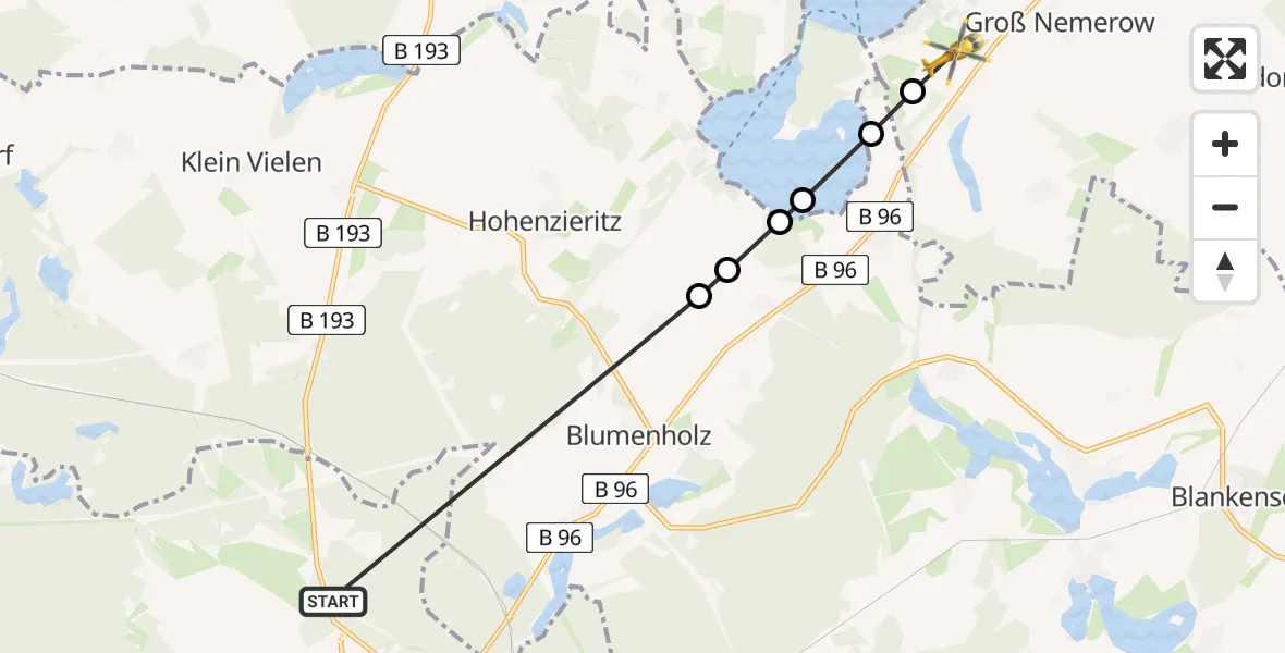 Routekaart van de vlucht: Rettungshubschrauber nach Groß Nemerow, Bornmühle