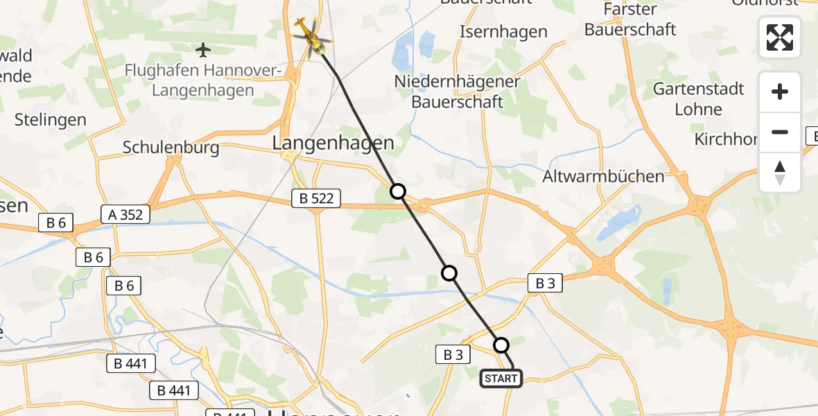 Flugroute Rettungshubschrauber Hannover Air Rescue Heliport (Christoph 4) - Langenhagen, 04 März 2026, 13:14