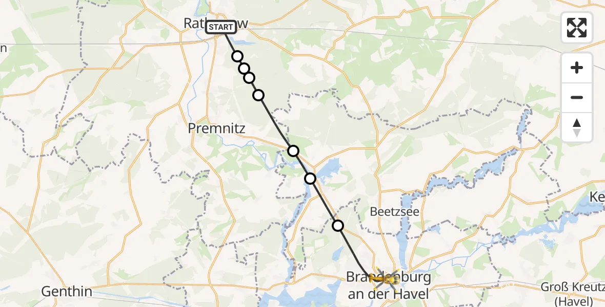 Flugroute Rettungshubschrauber Rathenow - Brandenburg an der Havel, 04 März 2026, 13:17