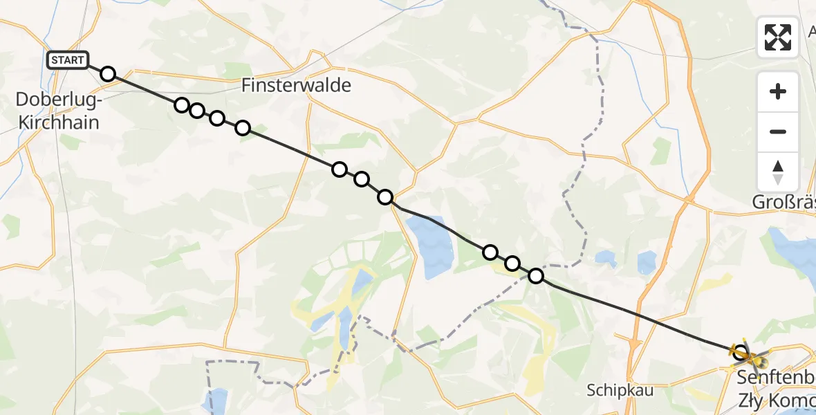 Flugroute Rettungshubschrauber Doberlug-Kirchhain - Senftenberg, 04 März 2026, 13:19