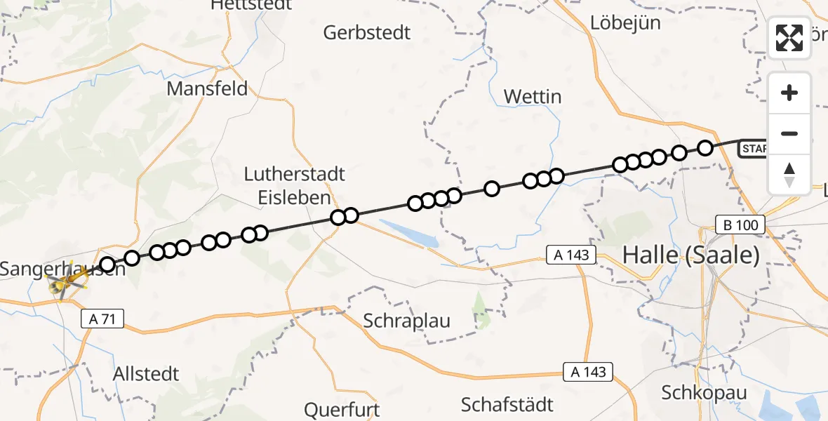Flugroute Ambulanzhubschrauber Landsberg - Sangerhausen, 04 März 2026, 13:20