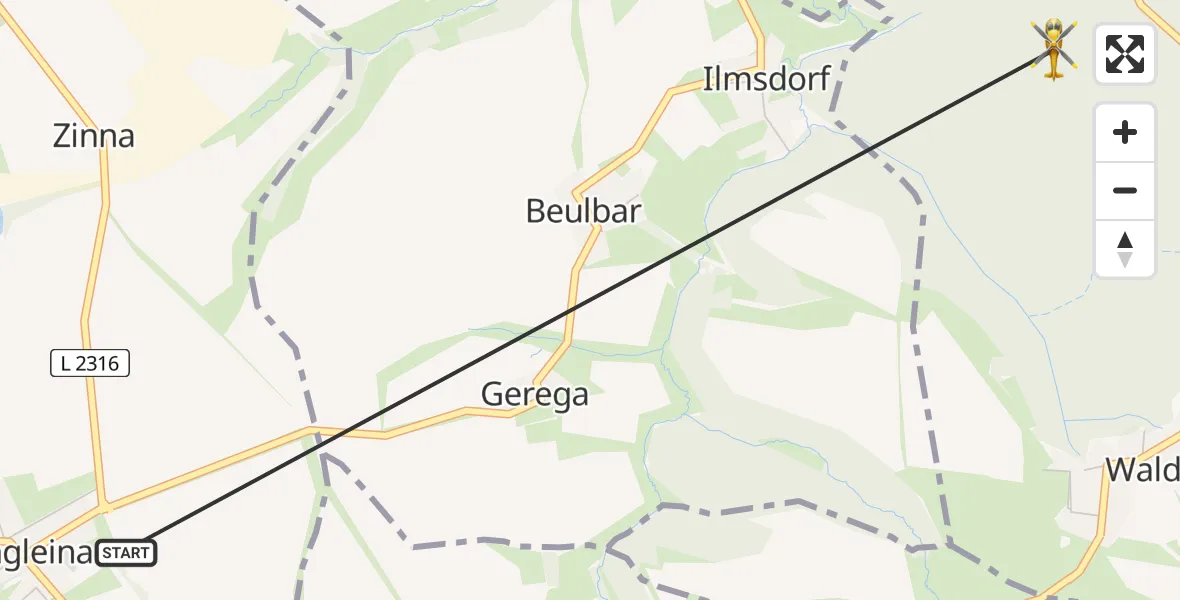 Flugroute Rettungshubschrauber Zinna - Waldeck, 04 März 2026, 13:25
