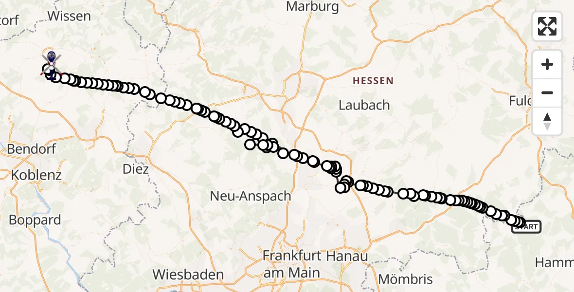 Routekaart van de vlucht: Polizeihubschrauber nach Lautzert, Amselweg