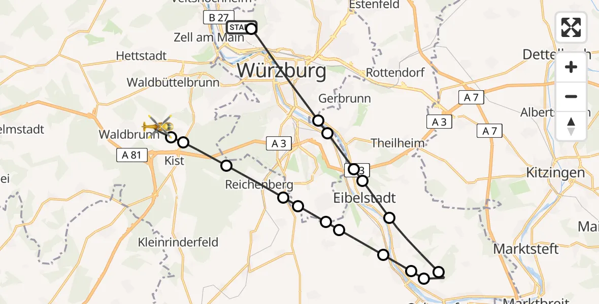 Flugroute Rettungshubschrauber Würzburg-Schenkenturm Airfield - Eisingen, 04 März 2026, 13:31