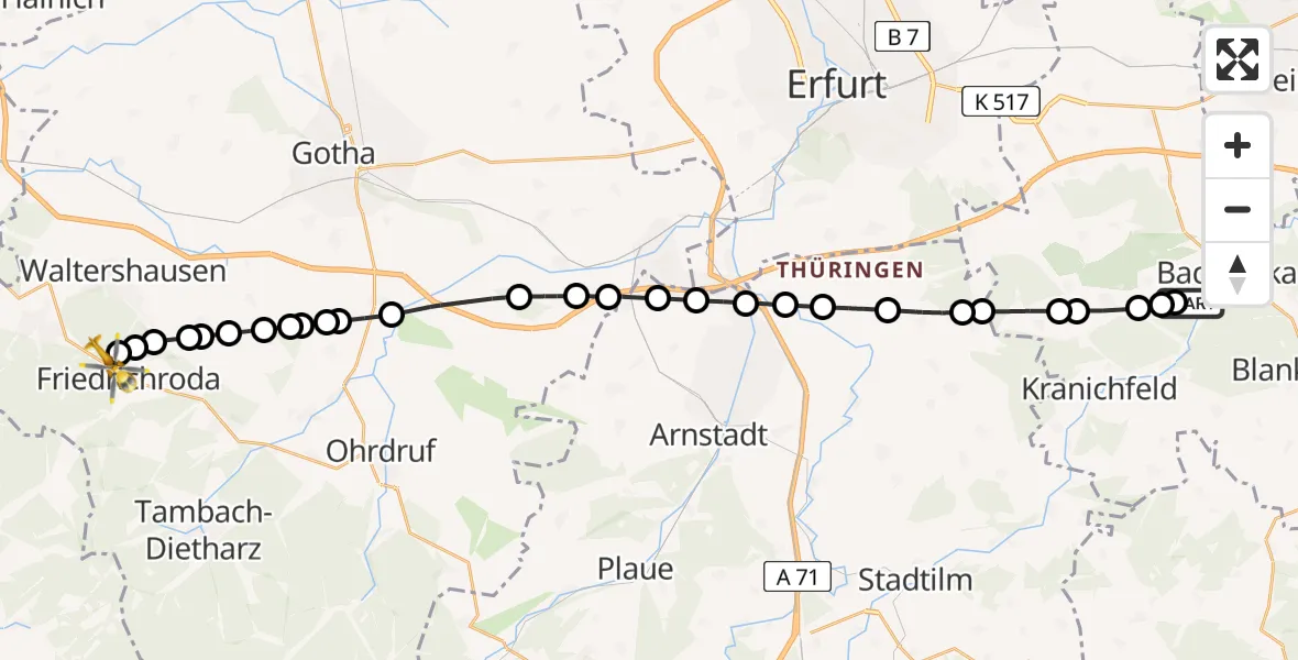 Routekaart van de vlucht: Ambulanzhubschrauber nach Friedrichroda, B 88