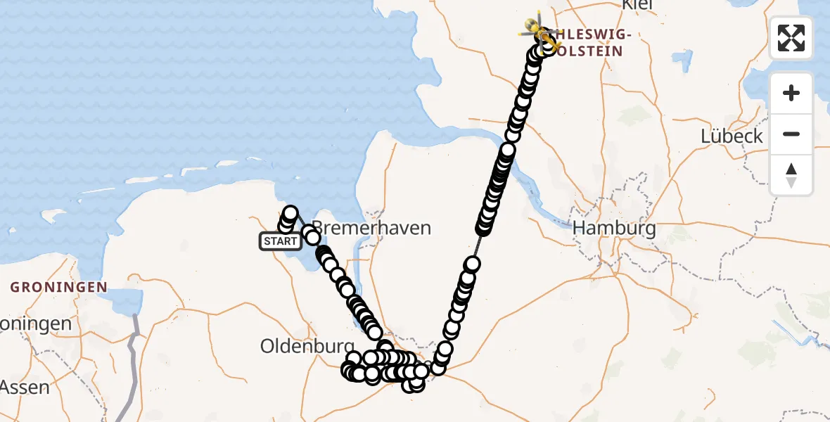 Routekaart van de vlucht: Rettungshubschrauber nach Amt Jevenstedt, Schachtholm