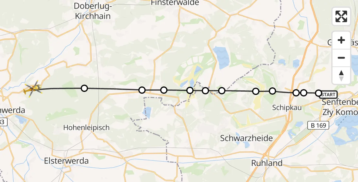 Flugroute Rettungshubschrauber Senftenberg - Bad Liebenwerda, 04 März 2026, 13:40