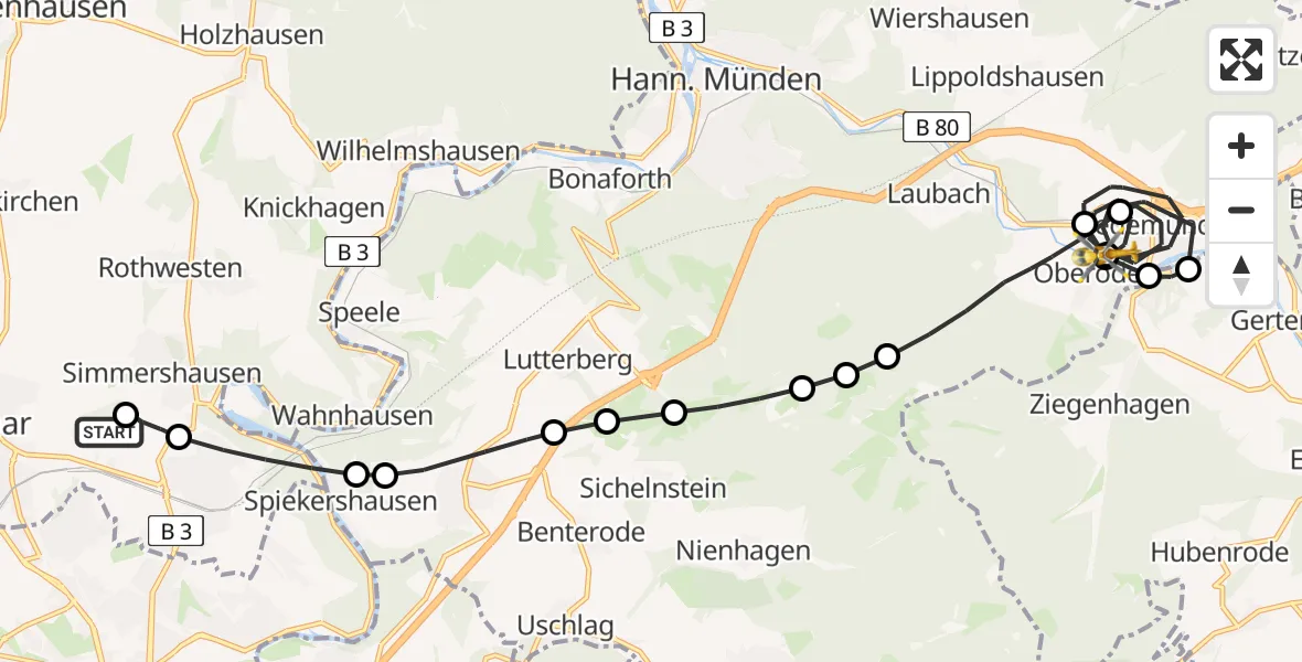 Flugroute Rettungshubschrauber Fuldatal Federal Police Heliport - Oberode, 04 März 2026, 13:44