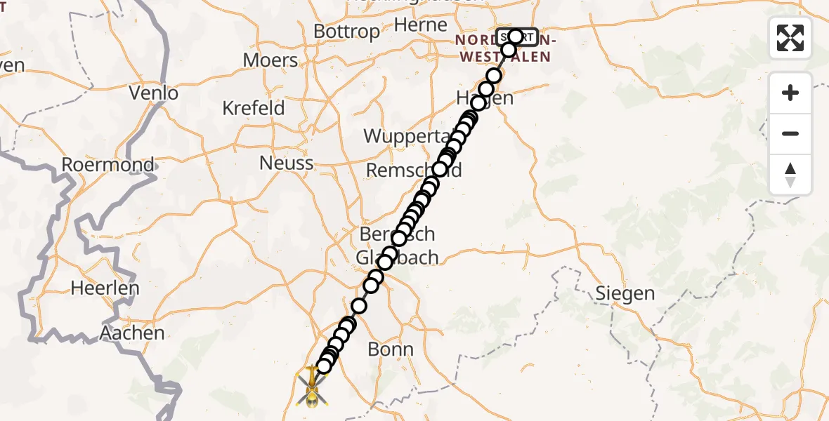 Flugroute Ambulanzhubschrauber Dortmund Airport - Euskirchen, 04 März 2026, 13:45