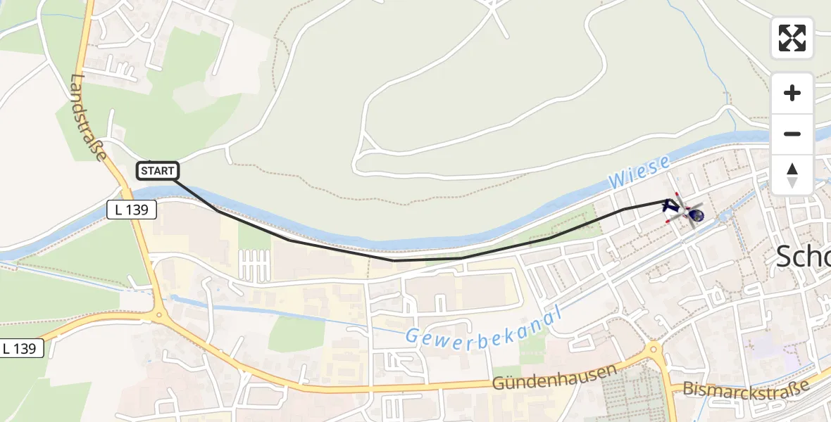 Routekaart van de vlucht: Polizeihubschrauber nach Langenau, Wiesenweg