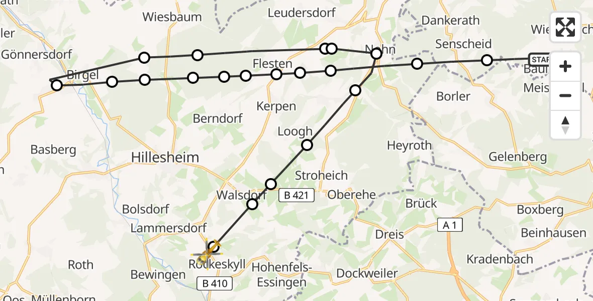 Routekaart van de vlucht: Ambulanzhubschrauber nach Rockeskyll, Dorfstraße
