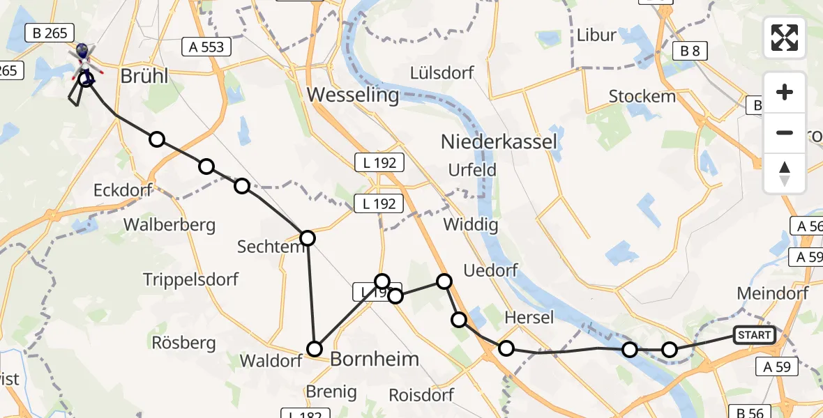 Flugroute Polizeihubschrauber Bonn - Brühl, 04 März 2026, 13:48