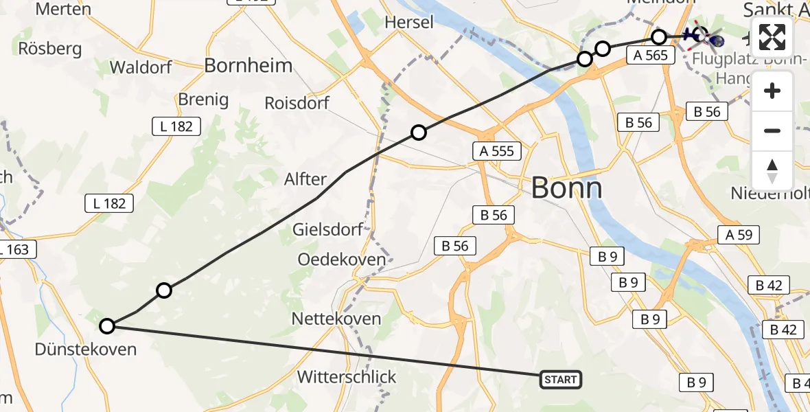 Flugroute Polizeihubschrauber Stadtbezirk Bonn - Sankt Augustin, 04 März 2026, 13:48