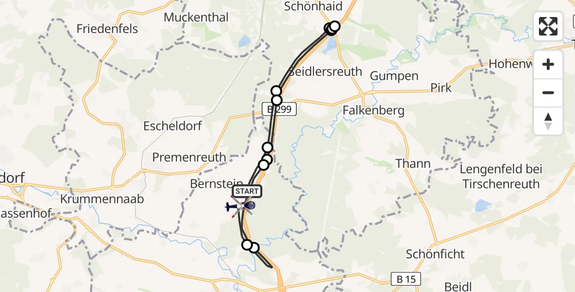 Flugroute Polizeihubschrauber Bernstein - Bernstein, 04 März 2026, 13:49