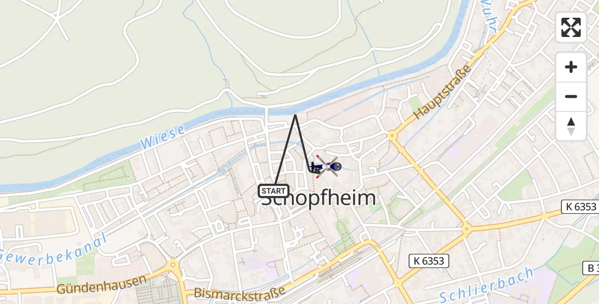 Routekaart van de vlucht: Polizeihubschrauber nach Schopfheim, Hauptstraße