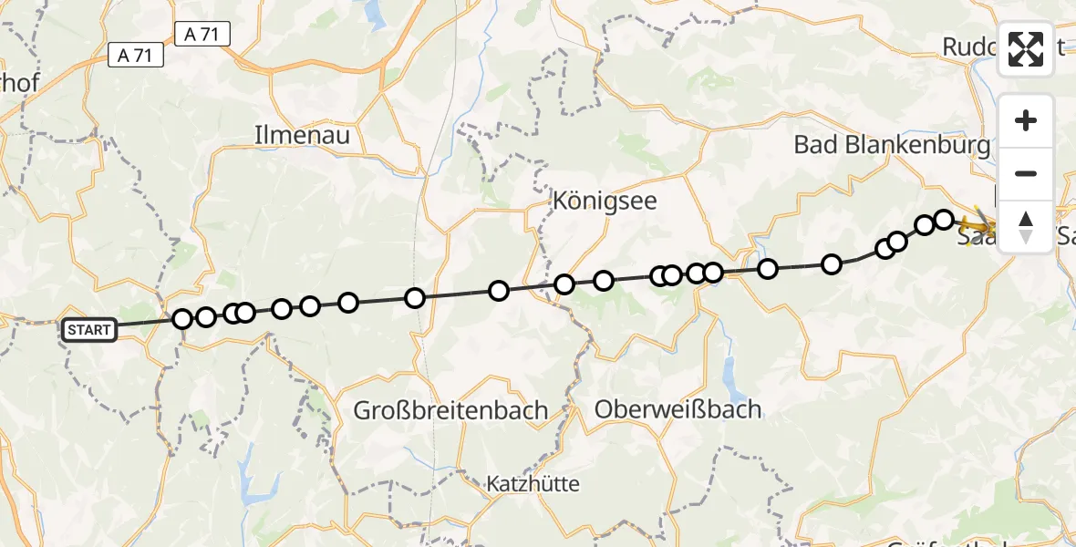Flugroute Rettungshubschrauber Schmiedefeld am Rennsteig - Beulwitz, 04 März 2026, 14:00