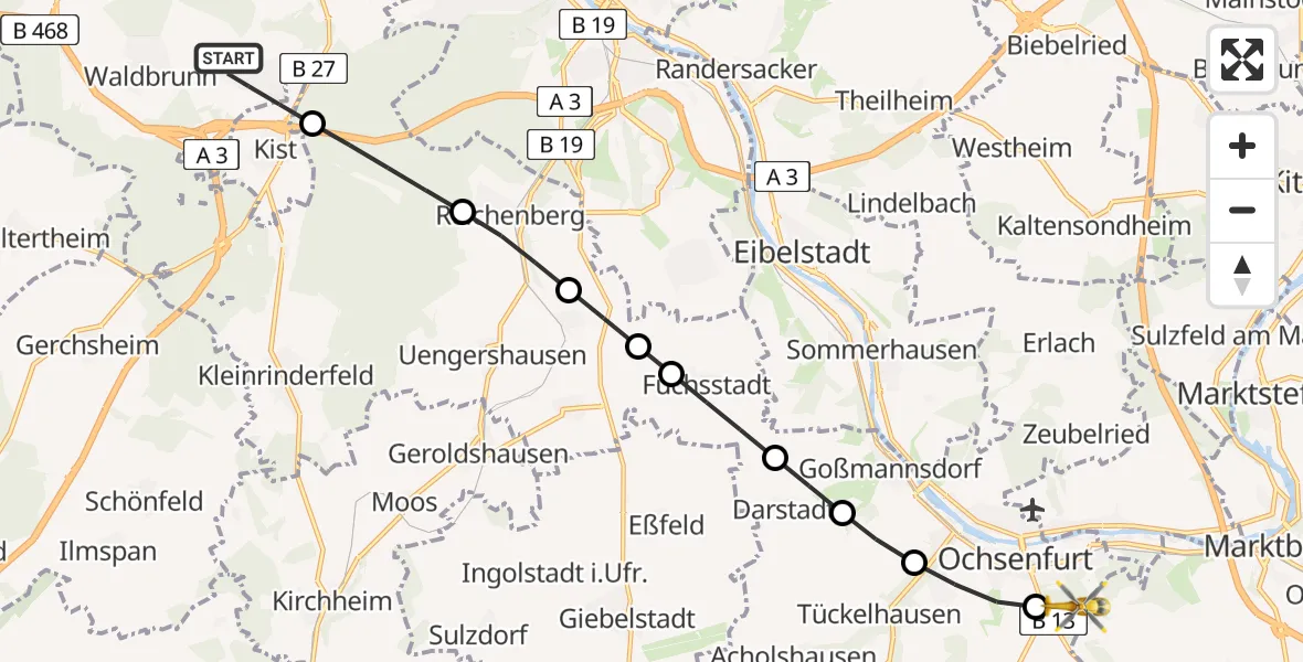 Flugroute Rettungshubschrauber Eisingen - Ochsenfurt, 04 März 2026, 14:11