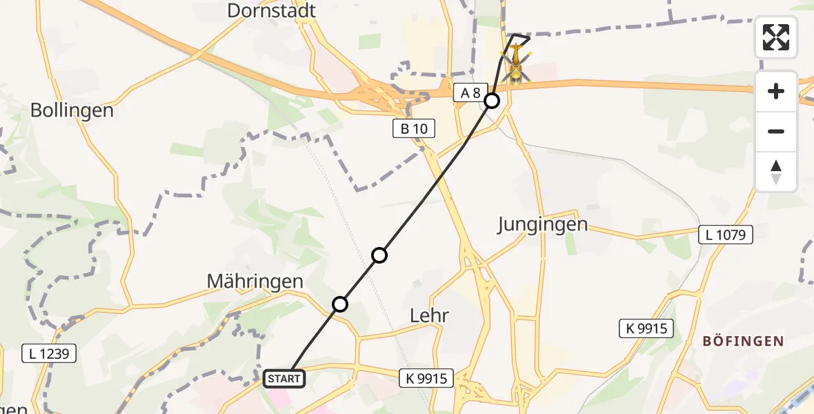 Flugroute Rettungshubschrauber ADAC Air Rescue Station Ulm (Christoph 22) - Jungingen, 04 März 2026, 14:12