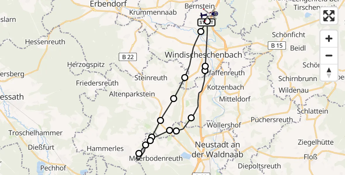 Flugroute Polizeihubschrauber Bernstein - Bernstein, 04 März 2026, 14:15