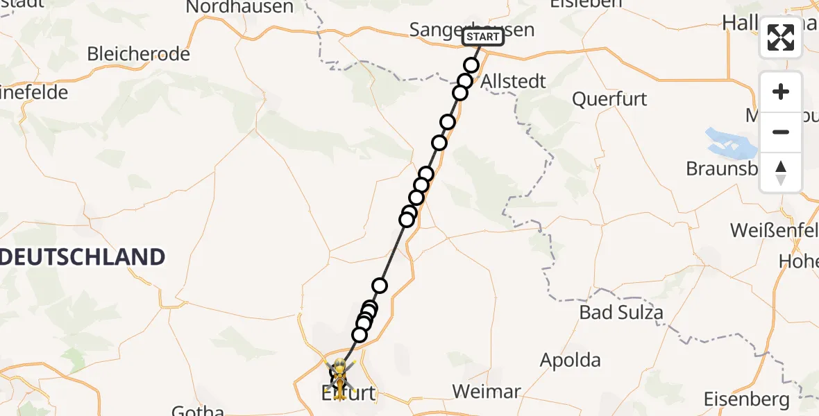 Routekaart van de vlucht: Ambulanzhubschrauber nach Helios Clinic Erfurt Heliport