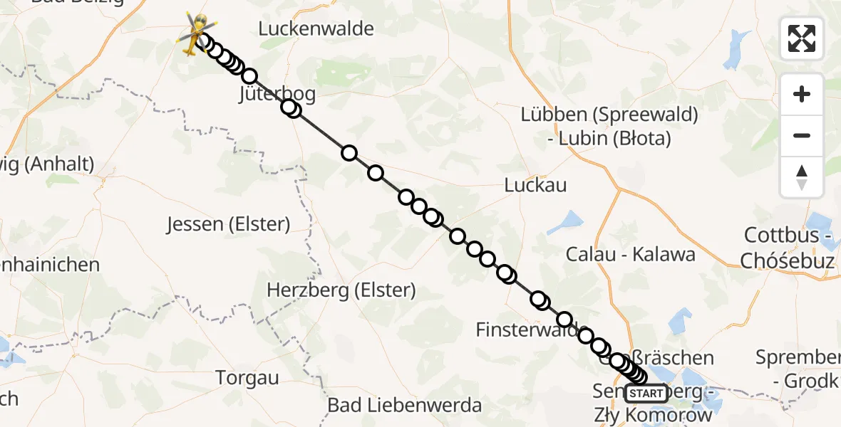 Flugroute Ambulanzhubschrauber Senftenberg - Treuenbrietzen, 04 März 2026, 14:19