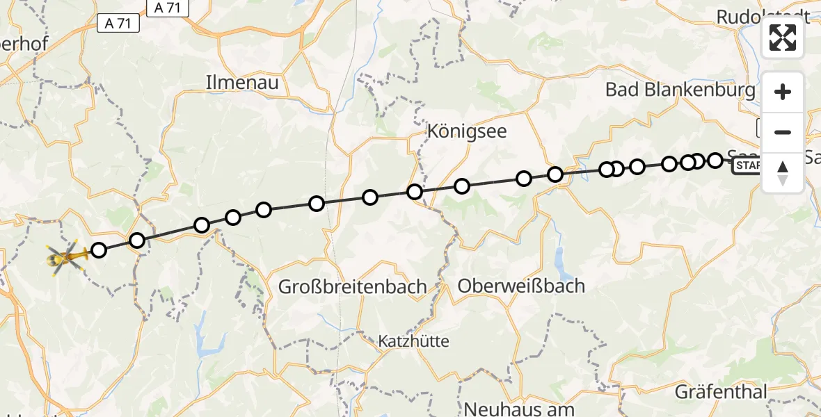 Flugroute Rettungshubschrauber Beulwitz - Vesser, 04 März 2026, 14:28