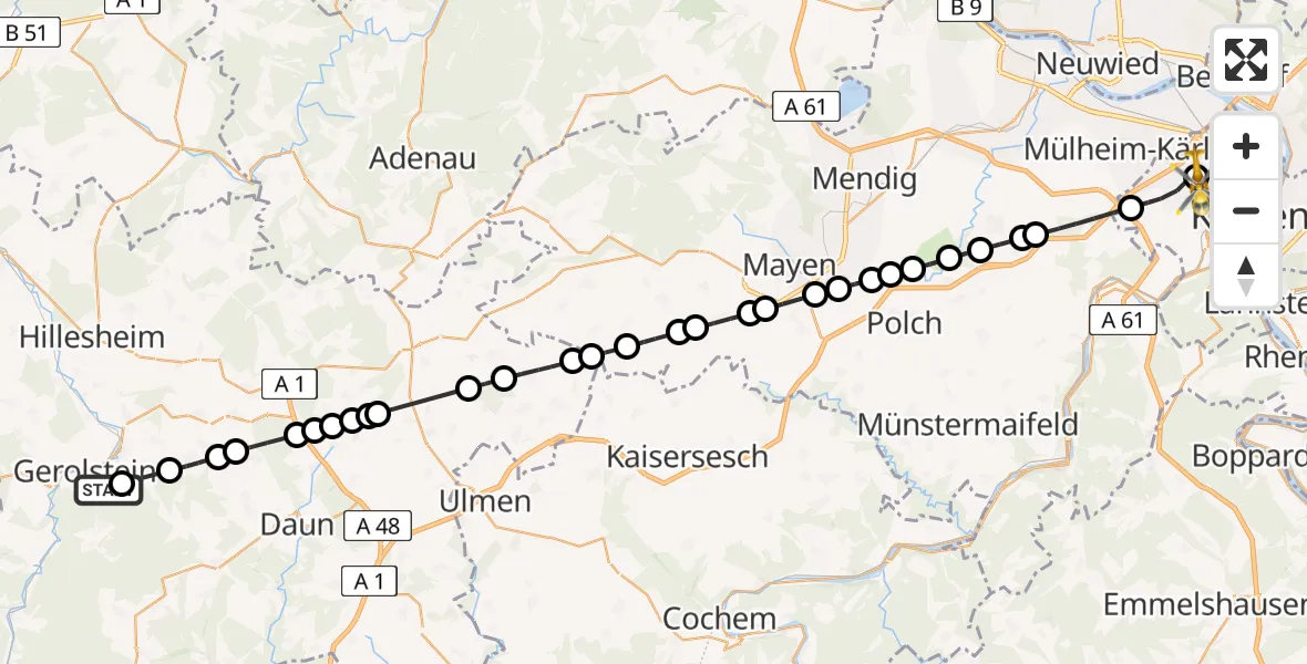 Flugroute Ambulanzhubschrauber Pelm - Bubenheim, 04 März 2026, 14:32