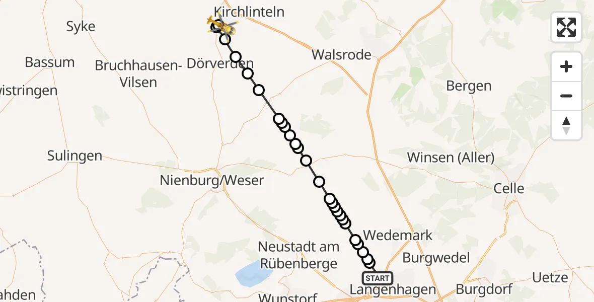 Flugroute Ambulanzhubschrauber Hannover Airport - Verden (Aller), 04 März 2026, 14:37