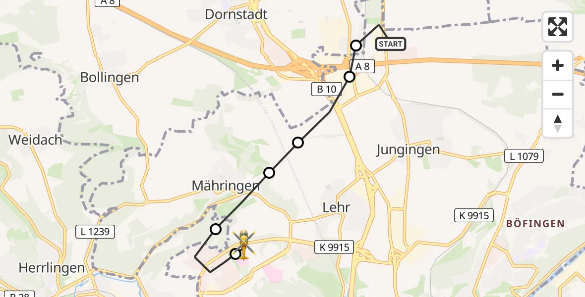 Routekaart van de vlucht: Rettungshubschrauber nach ADAC Air Rescue Station Ulm (Christoph 22)