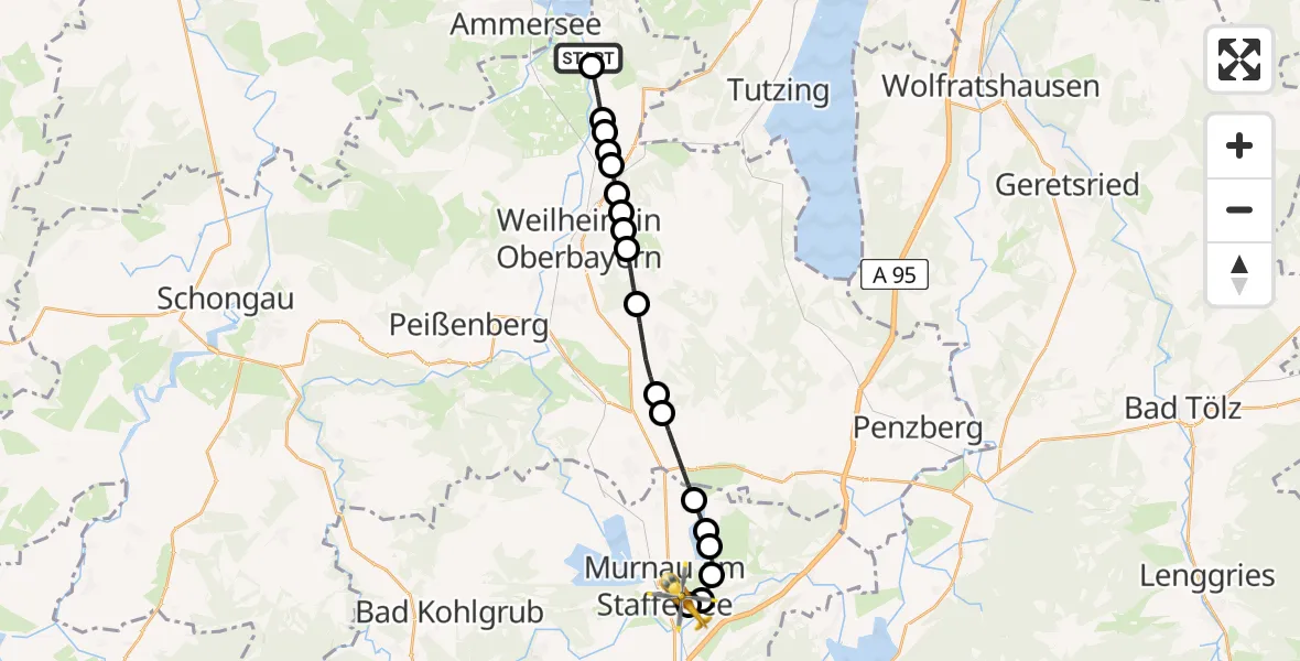 Flugroute Rettungshubschrauber Fischen - Murnau Accident Hospital Heliport, 04 März 2026, 14:56