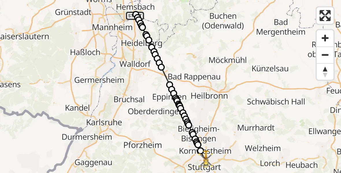 Routekaart van de vlucht: Rettungshubschrauber nach Stuttgart, Dr.-Gotthilf-Schenkel-Weg