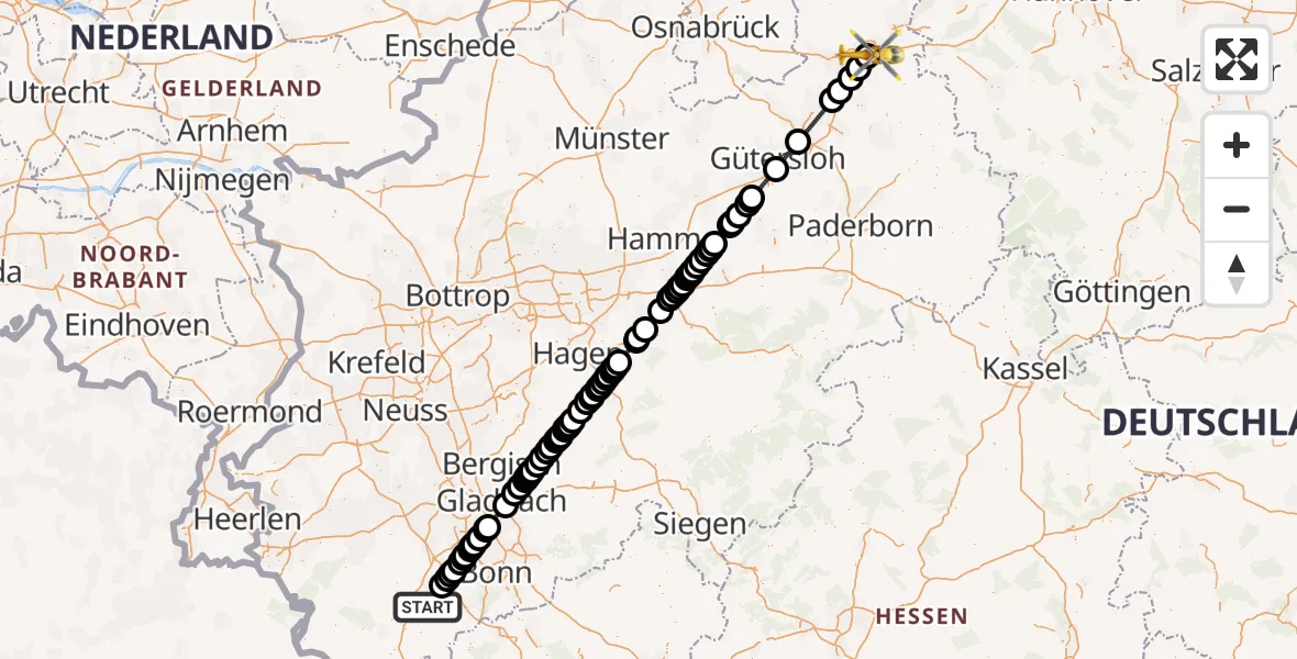 Flugroute Ambulanzhubschrauber Euskirchen - Bad Oeynhausen, 04 März 2026, 14:59