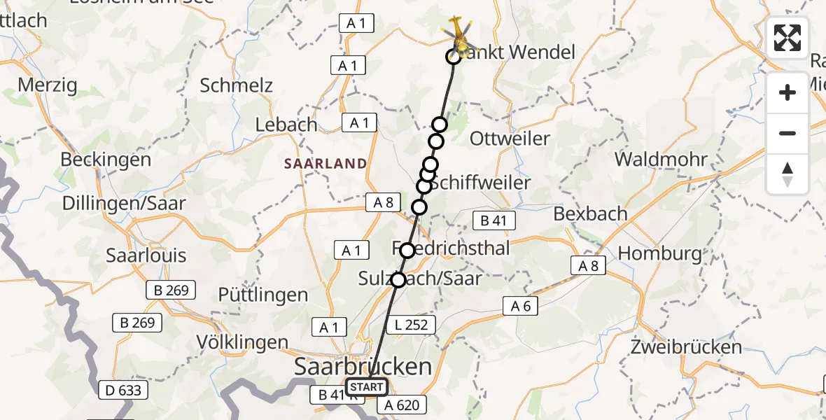 Routekaart van de vlucht: Rettungshubschrauber nach Winterbach, Am Teich