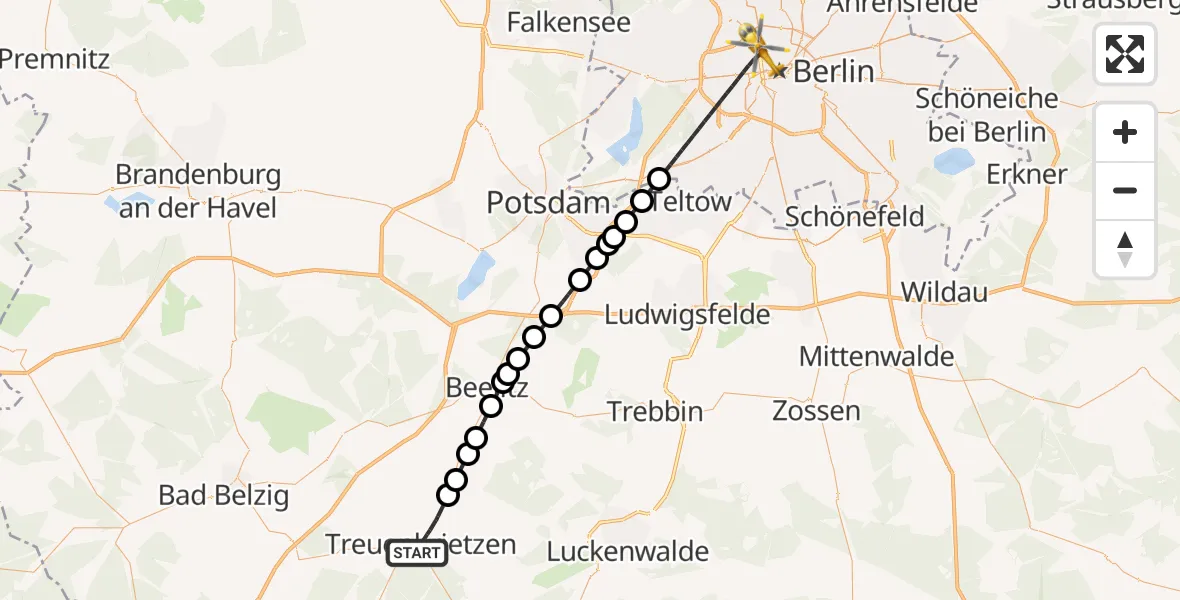 Flugroute Ambulanzhubschrauber Treuenbrietzen - Berlin, 04 März 2026, 15:12