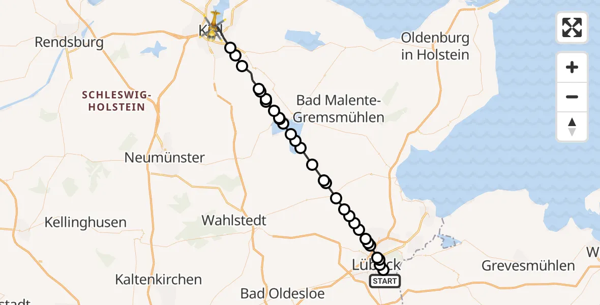 Flugroute Rettungshubschrauber Sankt Jürgen - Kiel, 04 März 2026, 15:20