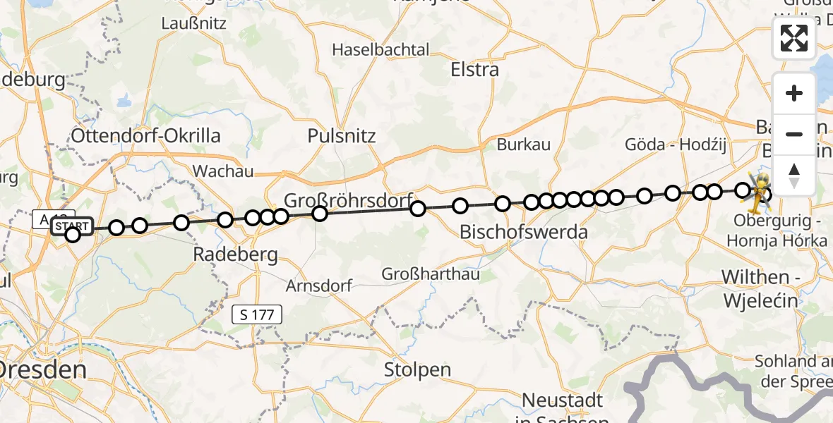 Flugroute Rettungshubschrauber Dresden Airport - Doberschau, 04 März 2026, 15:23