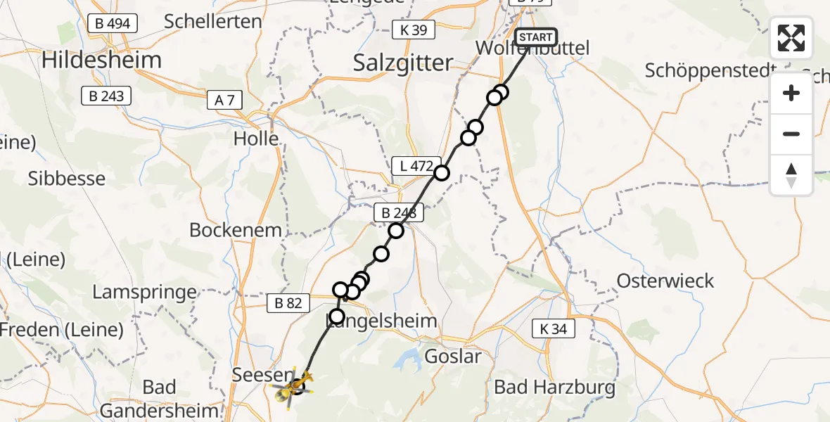 Flugroute Rettungshubschrauber Wolfenbüttel - Harz (LK Goslar), 04 März 2026, 15:33