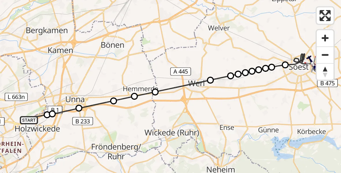 Flugroute Polizeihubschrauber Dortmund Airport - Soest, 04 März 2026, 15:39
